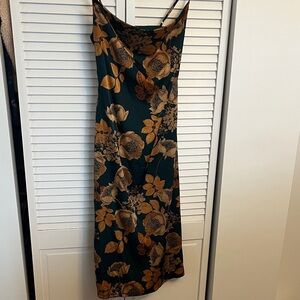 Lulu's Green and Gold Floral Midi Dress